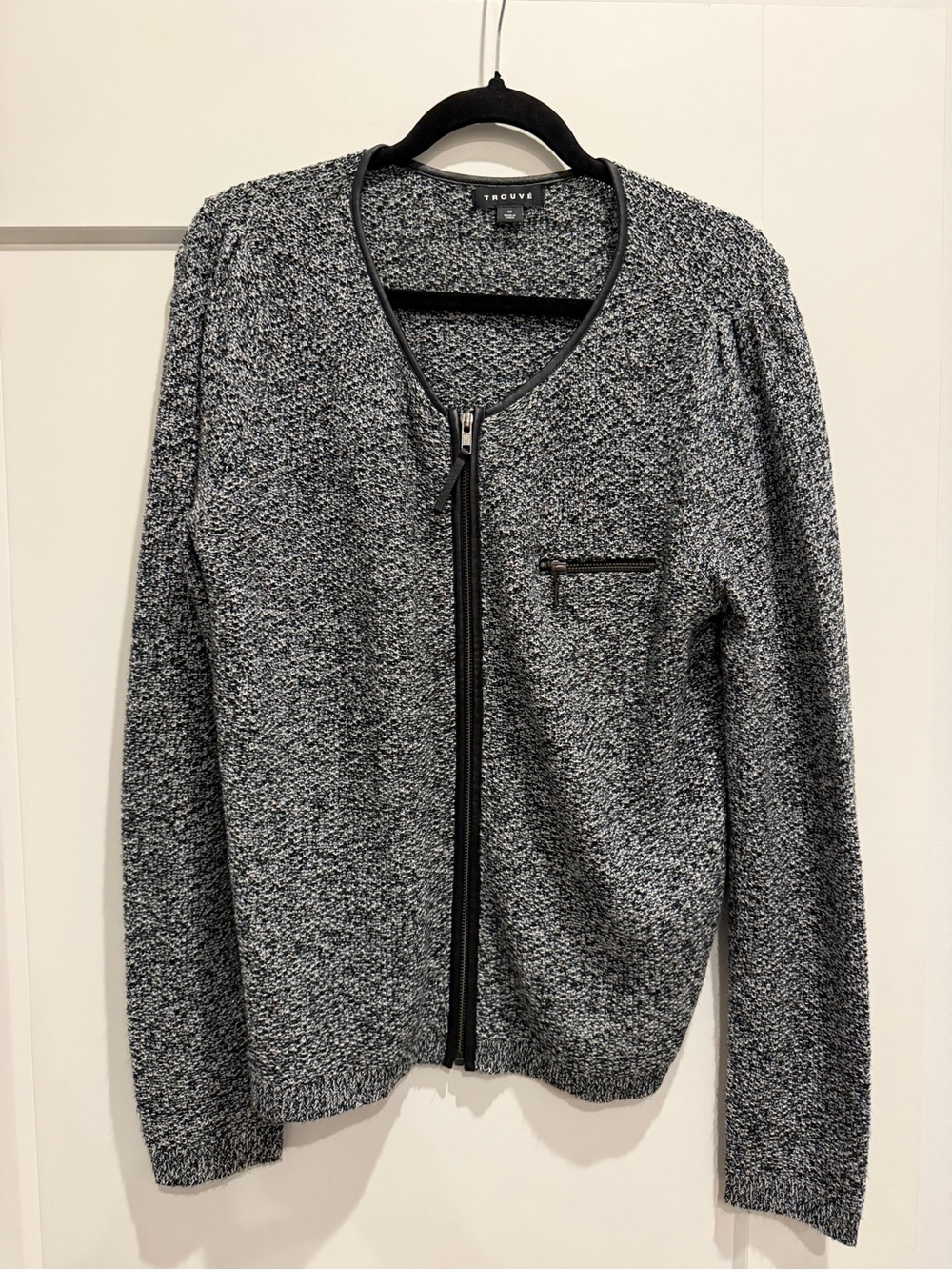 Trouve Black and White Zip Front Knit Cardigan Medium